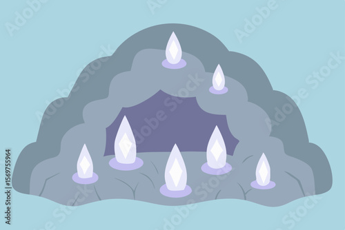 Enchanted Cave Glowing Lights and Mystical Atmosphere Illustration