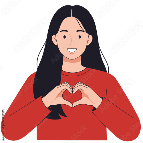 Young woman smiling and making heart shape with hands indoors  