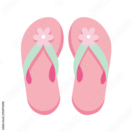 Charming pink flip flops adorned with delicate flower accents and a subtle soft shadow perfect for summer fashion and beach advertising