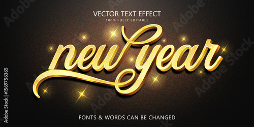 New year gold editable text effect, Script text style