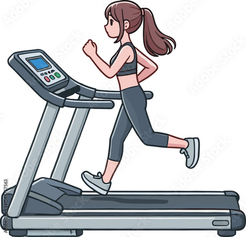 ルームランナーで走る女性のイラスト
