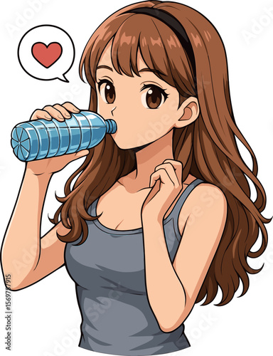 ペットボトルの水を飲む女性のイラスト
