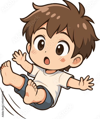 滑って驚いてる少年のイラスト