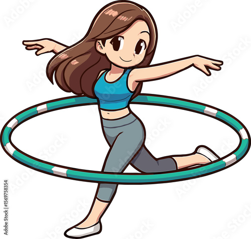 フラフープをする女性のイラスト