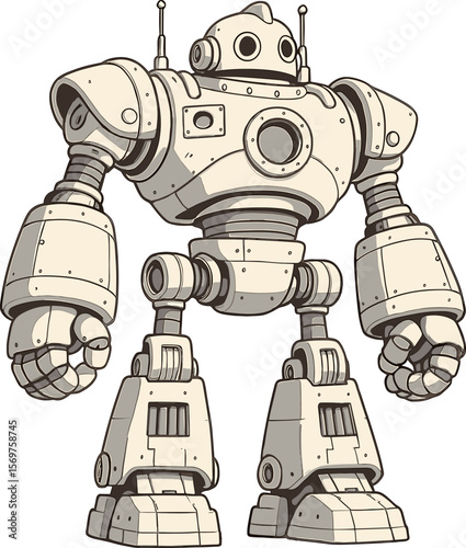 白い二足歩行ロボットのイラスト