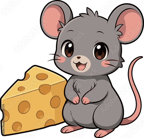 チーズとかわいいネズミのイラスト