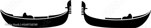 Two gondolas in venice vector illustration of boats for travel and tourism in italy black and white art editable