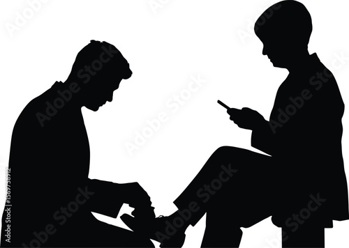 Shoe Polishing Silhouette - Employee Serving Distracted Boss