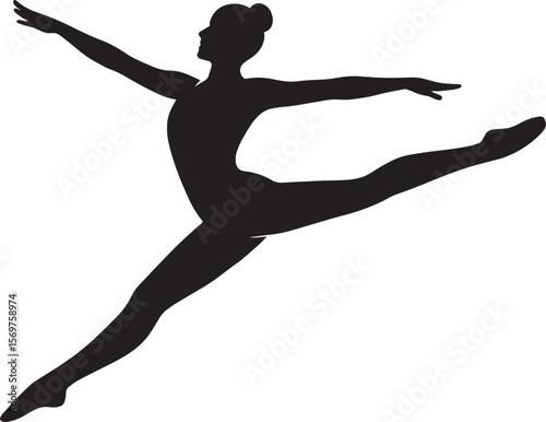 “Artistic Gymnast Silhouette in Mid-Air Leap – High-Resolution Vector on White Background”