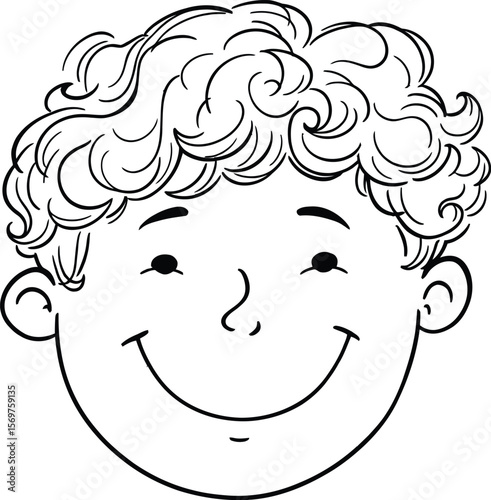 Curly Delight — Silhouette Portrait of Smiling Child with Voluminous Curly Hair, Closed Eyes, and Radiant Expression
