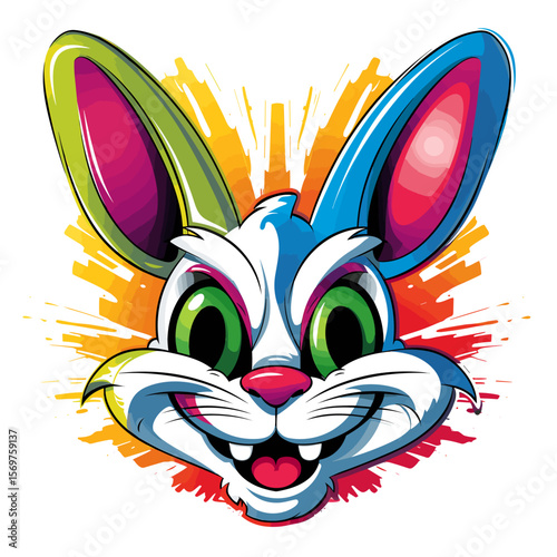 Cute and funny cartoon bunny in vector pop art style