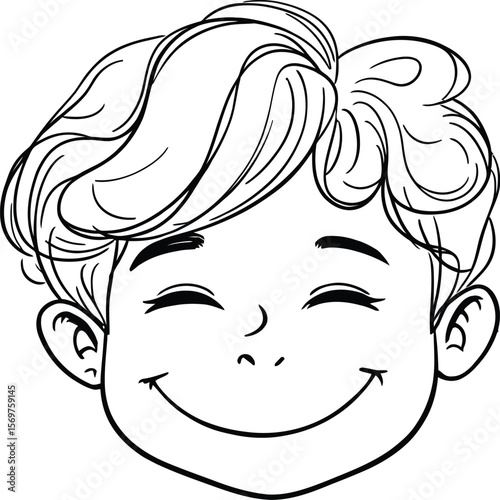 Joyful Serenity — Silhouette Portrait of Smiling Child with Closed Eyes, Wavy Hair, and Peaceful Expression