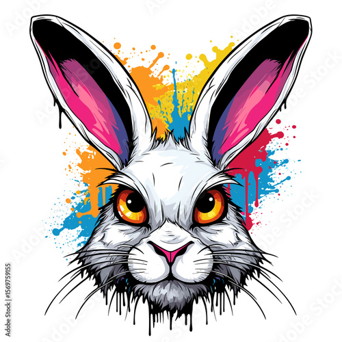 Cute and funny cartoon bunny in vector pop art style