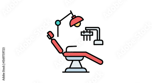 Dental chair with lamp and dental equipment in flat design style  