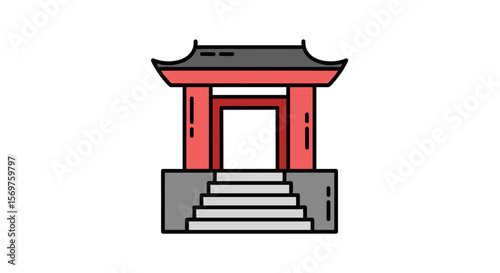 Isolated gateway with stairs on transparent background in red  