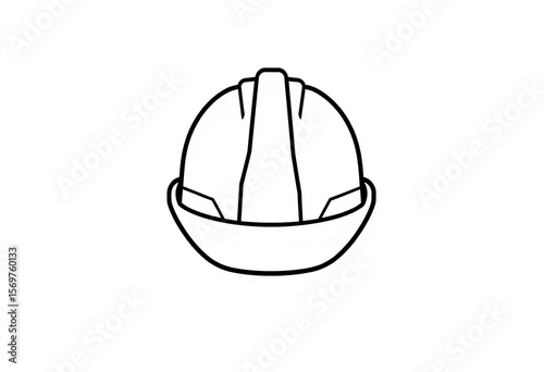 Simple black and white flat icon of a hard hat, isolated on white background,  workplace,  icon