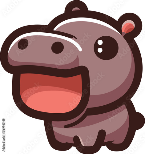 口をあけているカバの赤ちゃんのイラスト