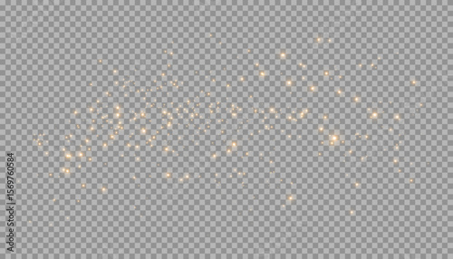 Glowing particles on transparent background. Soft golden lights, Christmas dust, glitter dust. Vector graphics.
