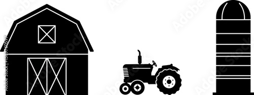 Farm barn tractor and silo vector illustration for agriculture and farming related design projects editable