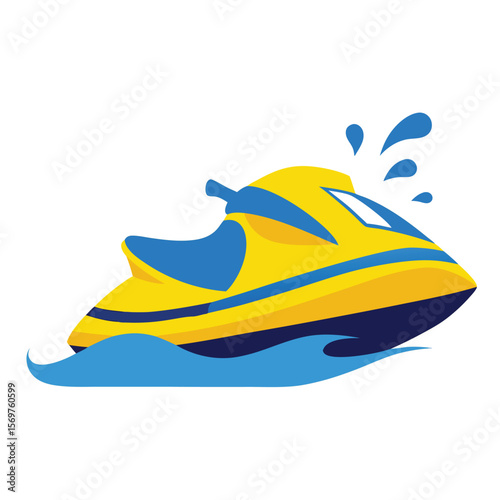 Dynamic jet ski racing across vibrant blue water with a powerful splash effect and energetic motion lines