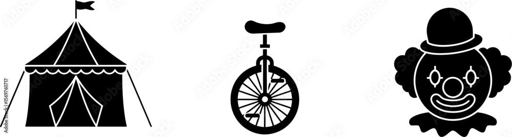 Fototapeta premium Circus icons vector illustration featuring tent unicycle and clown perfect for design projects and themes editable