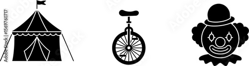 Circus icons vector illustration featuring tent unicycle and clown perfect for design projects and themes editable