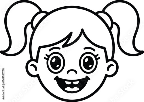 Toothless Giggle — Silhouette Cartoon Portrait of Smiling Child with Missing Tooth, Wide Eyes, and Playful Hair