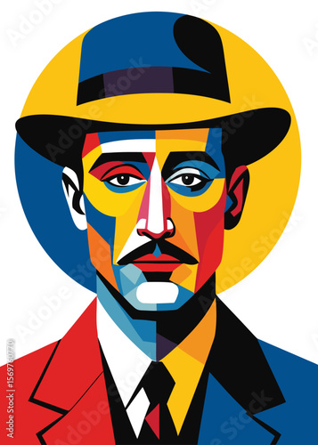 Portrait of a man in a hat and suit. Vector illustration.