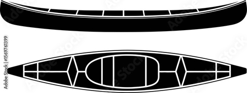 Canoe kayak boat vector illustration black and white outline design for water sport adventure activity editable