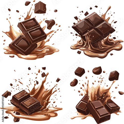 Chocolate Bar Splashing In Melted Cartoon vector style on white background