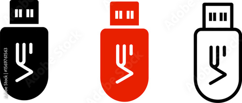 Usb drive icon vector illustration of flash memory stick for data storage and transfer design 100 char editable