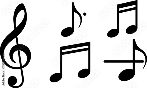 Music notes vector set for musical notation and sheet music design elements isolated on white background editable