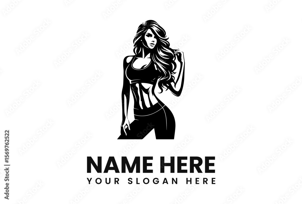 Obraz premium Graphic illustration of a fit woman in sportswear, posing with hand in her hair.