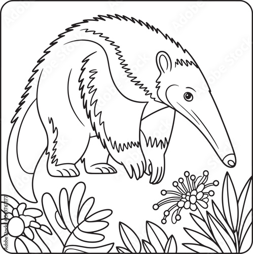 Anteater sniffing flowers in nature animal