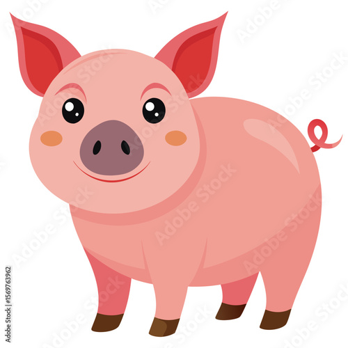 Minimalist Pig Illustration on Transparent White Background