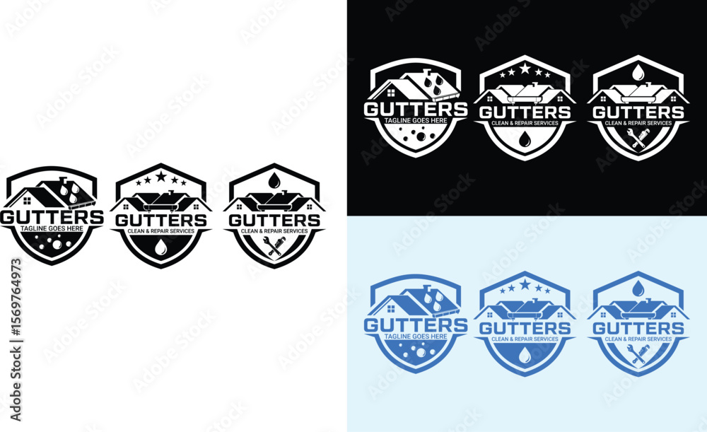Naklejka premium set of gutter installation and repair service logo design vector template illustration