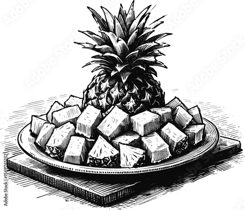 Fresh Pineapple: Summer’s Best Bite Pineapple fruit vintage linework ink sketch hand drawn pen drawing summer vector illustration background