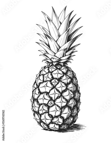 Tropical Delight: Pineapple Perfection fruit vintage linework ink sketch hand drawn pen drawing summer vector illustration background
