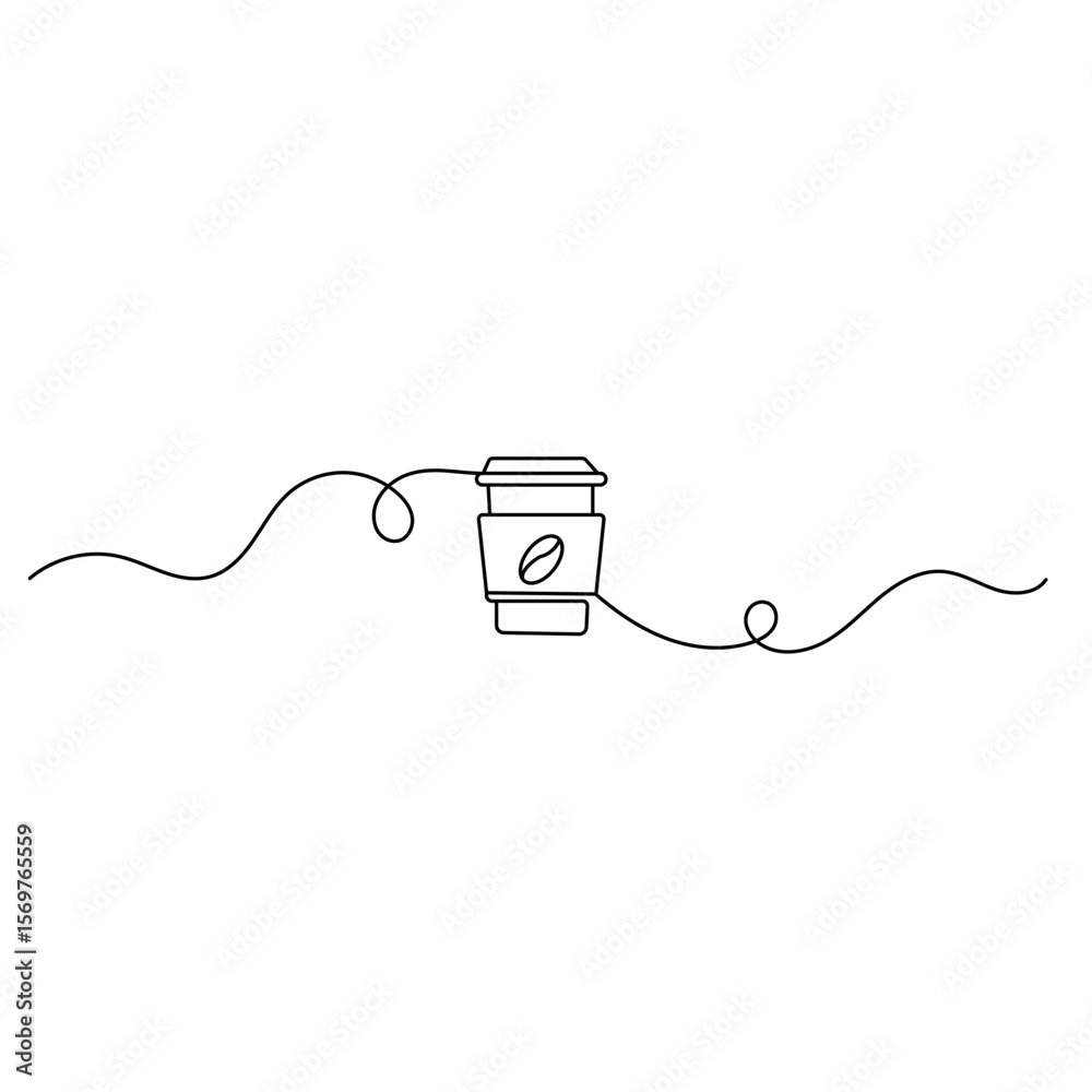 Fototapeta premium Takeaway coffee cup icon continuous one line drawing of outline vector illustration