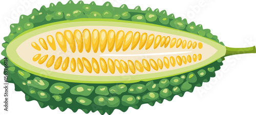 Bitter Melon Slice Vector Illustration with Seeds
