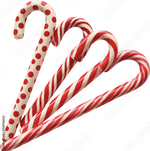Festive red and white candy canes with green and blue accents perfect for holiday decorations and sweet themed designs