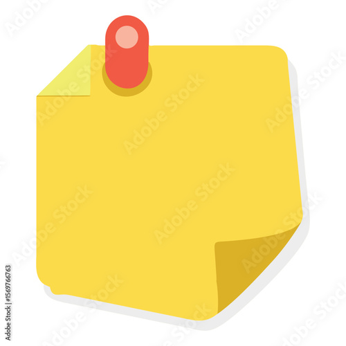 Yellow sticky note with red pin for reminders or messages on a white background illustration art