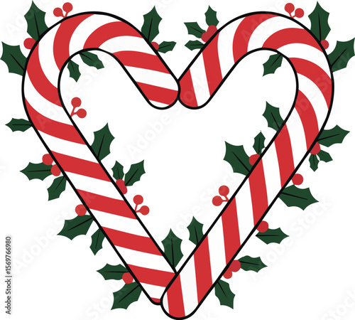 Festive red and white striped candy canes with green and blue accents perfect for holiday decorations and sweet treats designs