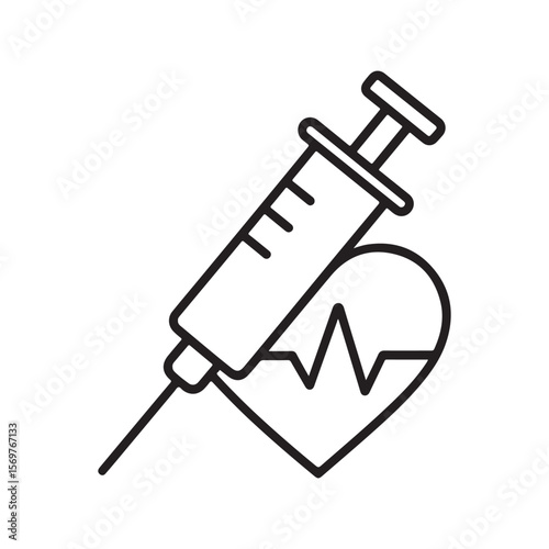 Heart health treatment icon featuring EKG and syringe.