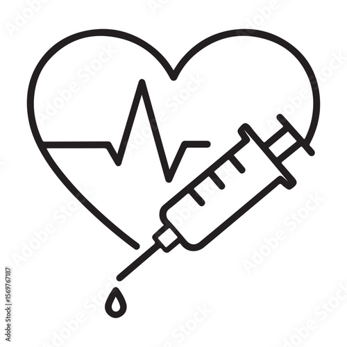 Heart health treatment icon featuring EKG and syringe.