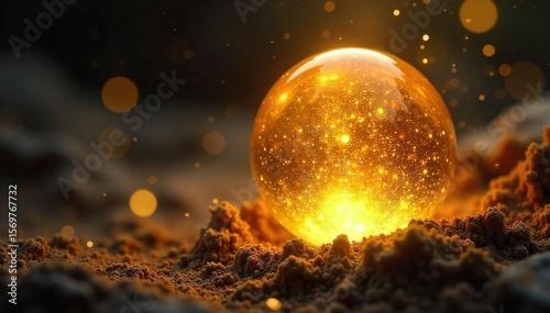 Mystical Golden Orb Ethereal Light and Ancient Magic on Shimmering Gold Dust