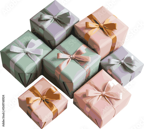 Six colorful gift boxes with ribbons and bows perfect for celebrations holidays and special occasions presented as a clean vector illustration