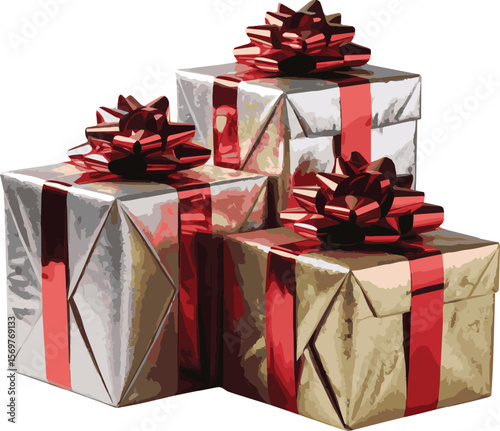 Collection of beautifully illustrated gift boxes in various colors and styles perfect for festive occasions and creative design projects