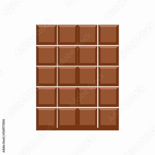 Rectangular Milk Chocolate Bar with Symmetrical Grid Pattern on White Background Perfect for Dessert or Candy Themes