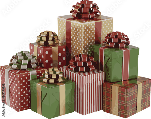 Collection of colorful stylized gift boxes with ribbons and bows perfect for celebrations and holiday packaging designs